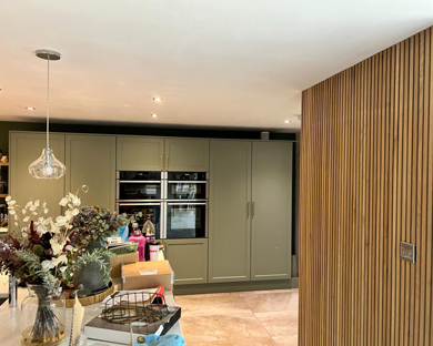 makeover after kitchen renovation, green cabinet doors